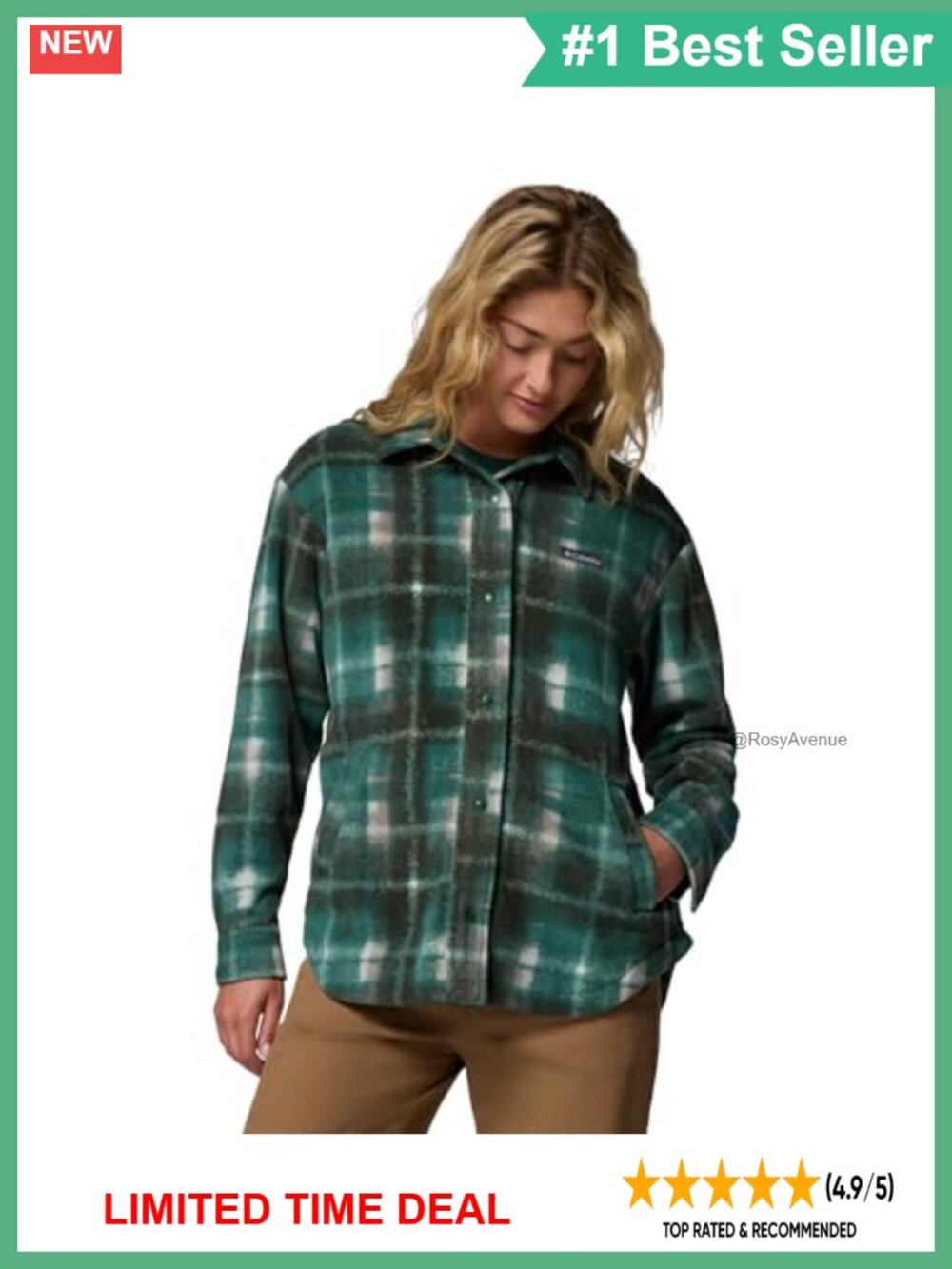 Fleece Shirt Jacket Plaid Button Up Snap Front Relaxed Fit